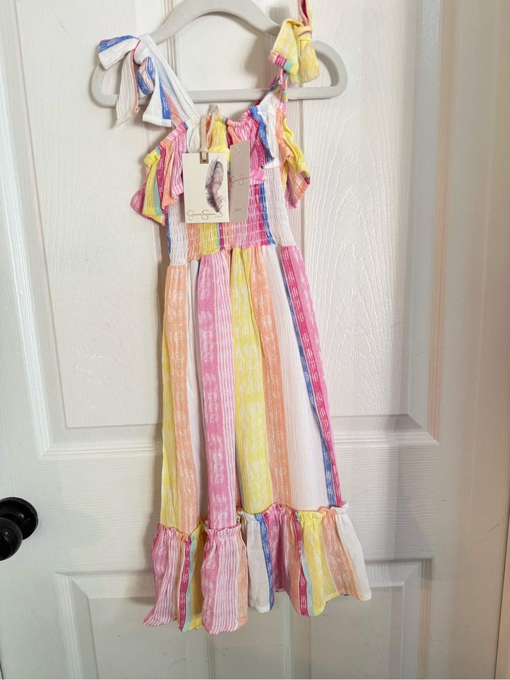 Girls Rainbow Stripe Tie-Shoulder Dress - Unknown Brand